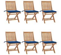 Prolenta Premium - Chaises Pliables De Jardin Avec Coussins Lot De 6 Bois De Teck Bleu