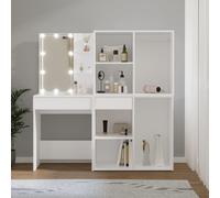 Prolenta Premium - Coiffeuse LED avec 2 armoires blanches en bois composite