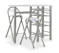 Prolenta Premium - Ensemble de bar 3 pièces avec étagères bois et acier blanc