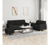 Prolenta Premium - Ensemble De Canapés 3 Pcs Avec Coussins Noir Tissu Noir