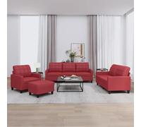 Prolenta Premium - Ensemble De Canapés 4 Pcs Et Coussins Rouge Bordeaux Similicuir Rouge
