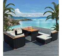 Prolenta Premium - Ensemble de salon de jardin 10 pièces avec coussins Poly Rotin Noir