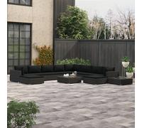 Prolenta Premium - Ensemble de salon de jardin 12 pièces avec coussins Poly Rotin Noir