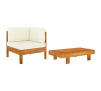 Prolenta Premium - Ensemble de salon de jardin 2 pièces avec coussins blanc crème en bois d'acacia