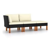 Prolenta Premium - Ensemble de salon de jardin 3 pièces en poly rotin et eucalyptus massif