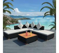 Prolenta Premium - Ensemble de salon de jardin 6 pièces avec coussins Poly Rotin Noir