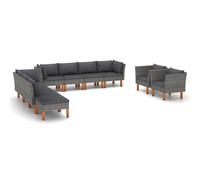 Prolenta Premium - Ensemble salon de jardin 10 pièces Poly rotin et bois d'eucalyptus Gris