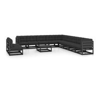 Prolenta Premium - Ensemble salon de jardin 12 pièces avec coussins Pin massif noir