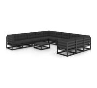 Prolenta Premium - Ensemble salon de jardin 12 pièces avec coussins Pin massif noir