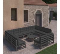 Prolenta Premium - Ensemble salon de jardin 12 pièces avec coussins Pin massif noir