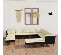 Prolenta Premium - Ensemble salon de jardin 12 pièces avec coussins Poly rotin noir