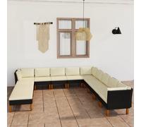 Prolenta Premium - Ensemble salon de jardin 12 pièces avec coussins Poly rotin noir