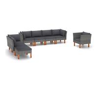 Prolenta Premium - Ensemble salon de jardin 8 pièces Poly rotin et bois d'eucalyptus Gris