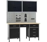 Prolenta Premium - Établi avec 4 panneaux à outils et 2 armoires murales