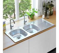 Prolenta Premium - Evier de cuisine double avec passoire & siphon inox