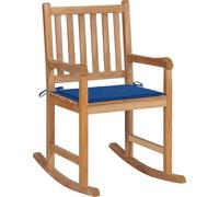 Prolenta Premium - Fauteuil à bascule avec coussin bleu royal en teck massif