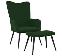 Prolenta Premium - Fauteuil relax avec pouf Vert foncé velours