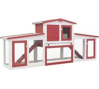 Prolenta Premium Grand clapier à lapins rouge et blanc 204x45x85 cm bois