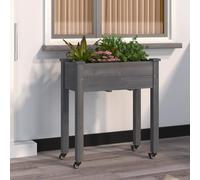 Prolenta Premium - Jardinière Sur Roues Avec Doublure Gris 71x37x80 Cm Bois Sapin Gris