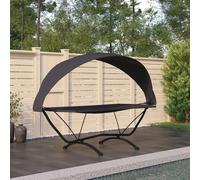 Prolenta Premium - Lit De Repos D'extérieur Avec Auvent Noir Acier Et Tissu Oxford Noir