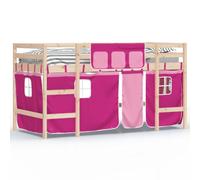 Prolenta Premium - Lit superposé pour enfants avec rideaux Rose 80x200 cm pin massif