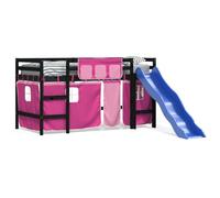 Prolenta Premium - Lit superposé pour enfants avec rideaux Rose 80x200 cm pin massif