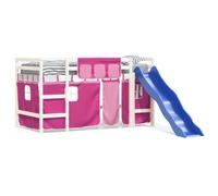 Prolenta Premium - Lit superposé pour enfants avec rideaux Rose 80x200 cm pin massif