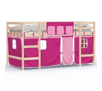 Prolenta Premium - Lit superposé pour enfants avec rideaux Rose 90x200 cm pin massif