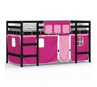 Prolenta Premium - Lit superposé pour enfants avec rideaux Rose 90x200 cm pin massif