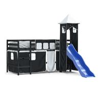 Prolenta Premium - Lit surélevé d'enfant avec tour blanc & noir 80x200 cm bois de pin
