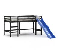 Prolenta Premium - Lit surélevé pour enfants avec toboggan noir 80x200 cm en pin massif
