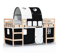 Prolenta Premium - Lit surélevé pour enfants avec tunnel blanc & noir 90x200 cm en bois de pin