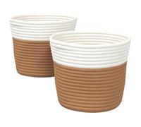 Prolenta Premium - Paniers de rangement 2 pcs. Marron et blanc Ø24x18 cm Coton