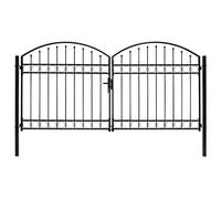 Prolenta Premium - Portail de clôture double battant pointe bombée acier 300 x 125 cm noir