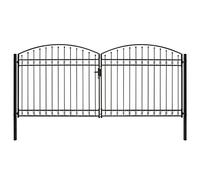 Prolenta Premium - Portail de clôture double battant pointe bombée acier 400 x 200 cm noir