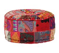 Prolenta Premium - Pouf Patchwork rond en coton fait main 40x20 cm rouge