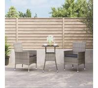 Prolenta Premium - Set de jardin bistrot 3 pièces avec coussins Gris Poly rotin