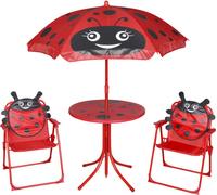 Prolenta Premium - Set de jardin bistrot 3 pièces pour enfants avec parasol rouge