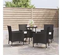 Prolenta Premium - Set de jardin bistrot 5 pièces avec coussins noir Poly rotin