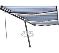 Prolenta Premium - Store manuel rétractable avec LED 600x350 cm bleu et blanc