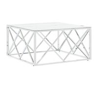 Prolenta Premium - Table basse argentée 80x80x40 cm acier inoxydable et verre