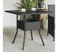 Prolenta Premium - Table De Jardin Dessus En Verre Noir 80x80x75 Cm Résine Tressée Noir