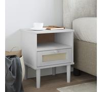 Prolenta Premium - Table de nuit SENJA aspect rotin blanc 40x35x48 cm pin massif