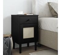 Prolenta Premium - Table de nuit SENJA aspect rotin noir 40x35x65 pin massif