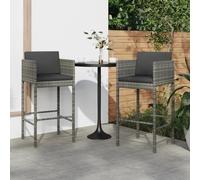 Prolenta Premium - Tabouret de bar 2 avec coussin Gris Poly Rattan
