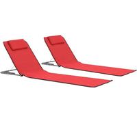Prolenta Premium - Tapis de plage pliable 2 pcs acier et tissu rouge
