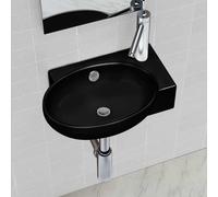 Prolenta Premium - Vasque en céramique avec robinet/trous de trop-plein Noir Rond