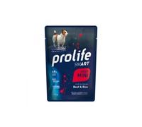 Prolife dog smart adult mini boeuf frais avec riz 100 g/12 sachets de 100 g.