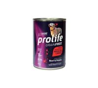 Prolife Humide Chien Adult Medium Large Sensitive Grainfree 400 g, aliment complet sans céréales pour chiens Adultes de toutes tailles, goût boeuf et pommes de terre | 6 boîtes de 400 grammes l'une