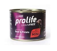 Prolife Humide Chien Adult Mini Sensitive Grainfree 200 g Aliment complet sans céréales pour chiens Adultes de petite taille, goût boeuf et pommes de terre | 6 boîtes de 200 grammes